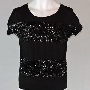 Loft Black sequin striped top